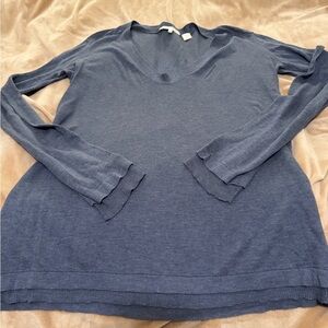 Inhabit Women’s Cotton Deep Blue Long Sleeve V-Neck Sweater Top M